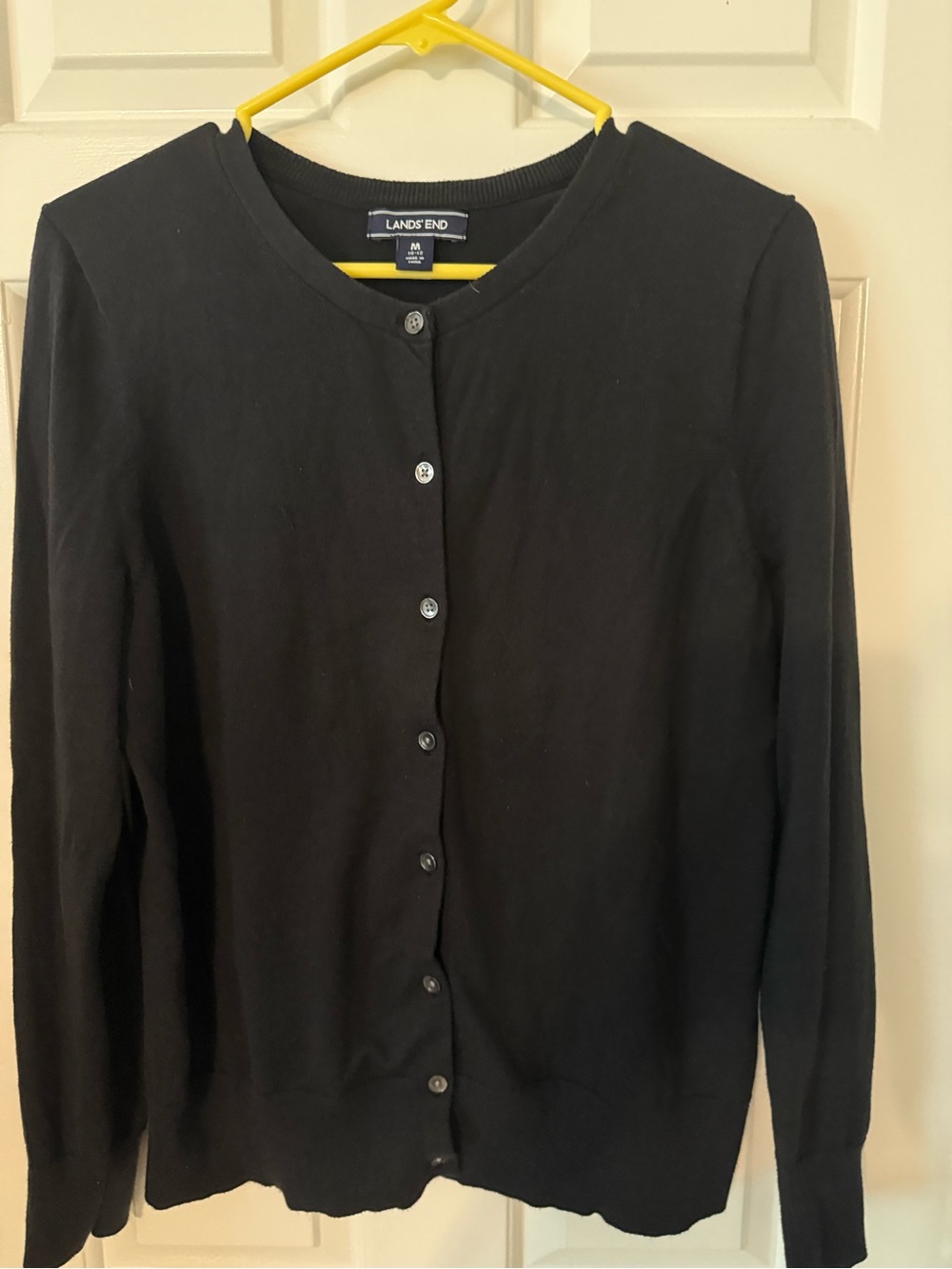 Lands' End Black Crewneck Button Cardigan
